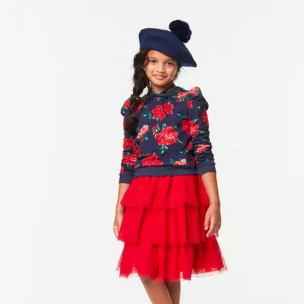 NWT American Girl x Janie and Jack wrapped in roses party top & red tulle skirt.